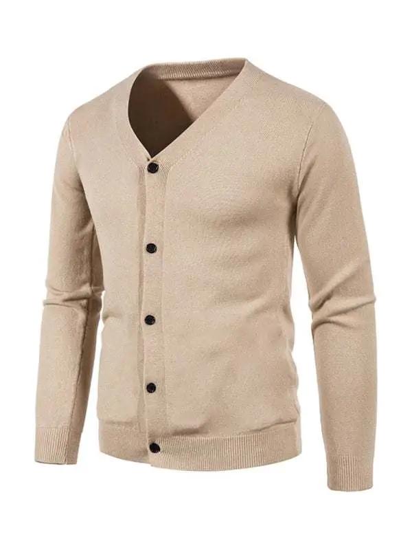 Stylish Men's Solid Color V-Neck Cardigan Sweater for All Seasons - MENLL